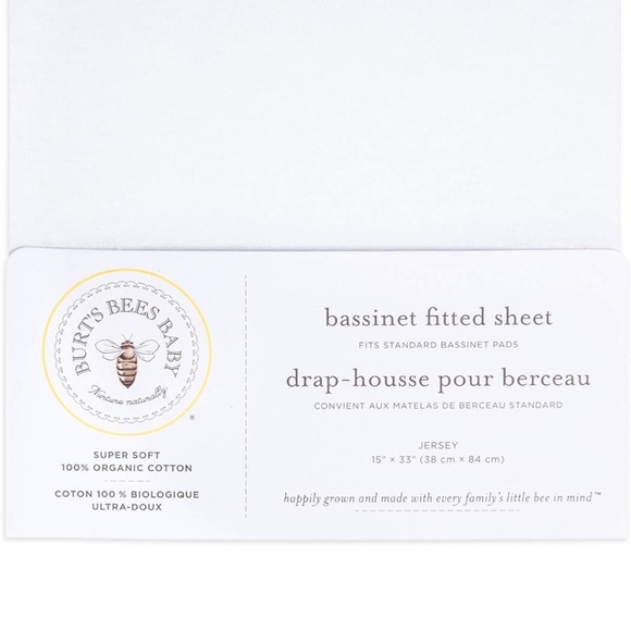 NWT Burt's Bees 100% Organic Jersey Cotton White Standard Fitted Bassinet Sheet - Picture 2 of 7